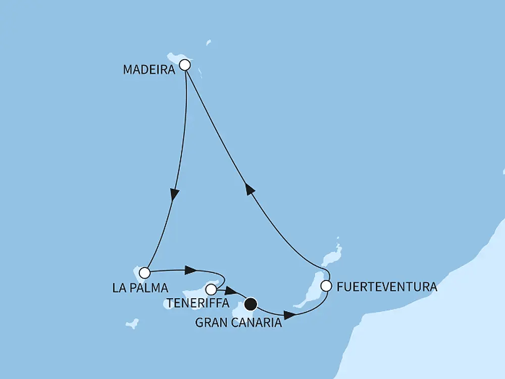Kanaren mit Madeira - ab/bis Las Palmas - Routenbild